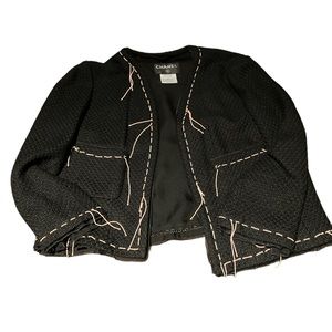 SOLD Chanel Pink Beaded Black Jacket 03P Size FR 44/ US 10